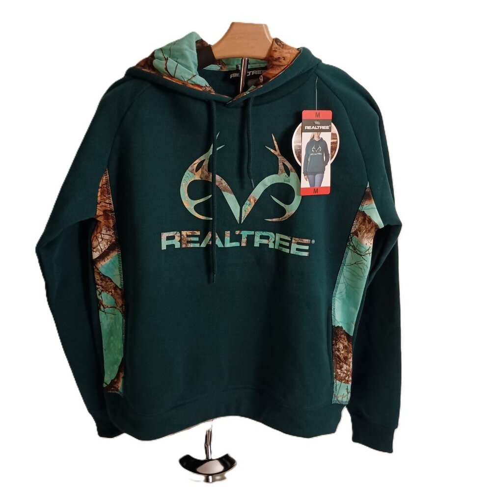 Realtree Women’s Green Camo Accent Hoodie Sweatshirt Kangaroo Pocket Size M NWT - Picture 2 of 16